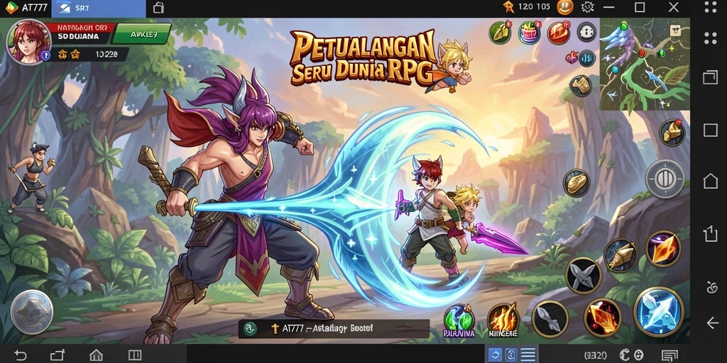Screenshot AT777 menampilkan aksi pertempuran RPG yang menegangkan.