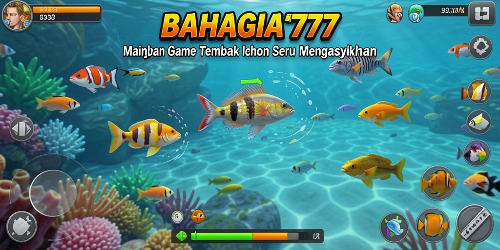 Screenshot gameplay BAHAGIA777 yang menampilkan aksi menembak ikan.