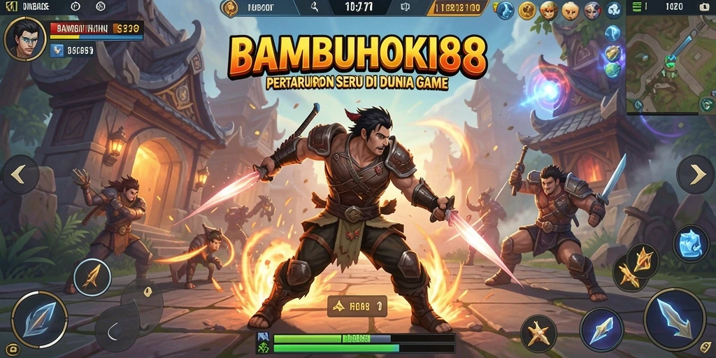 Tampilan gameplay pertarungan yang epik dan mendebarkan di BAMBUHOKI88.