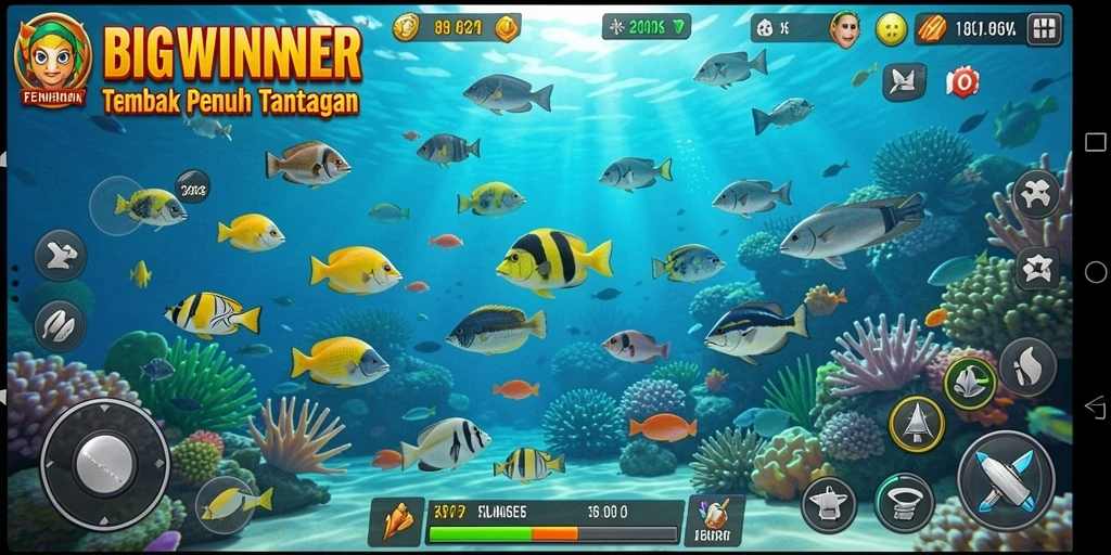 Tampilan menarik dari gameplay BIGWINNER saat menembak ikan.