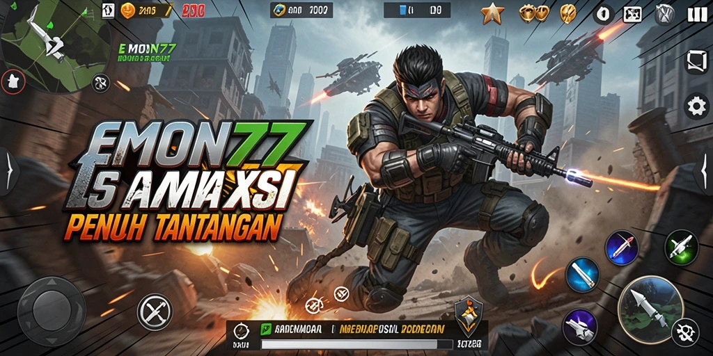 Tangkapan layar gameplay EMON77 menampilkan pertempuran seru dan grafis menawan.