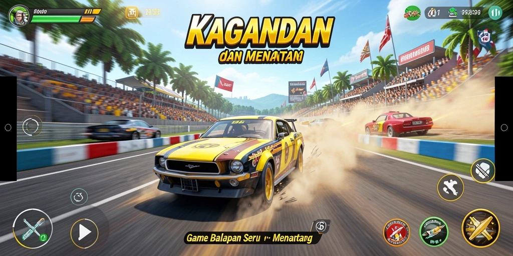 Screenshot gameplay KAGANDAN yang menunjukkan momen balapan seru.