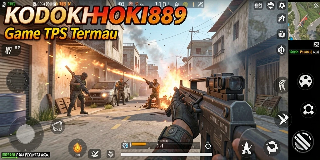 Tampilan gameplay dinamis dari KODOKHOKI889 saat aksi tembak-menembak berlangsung.