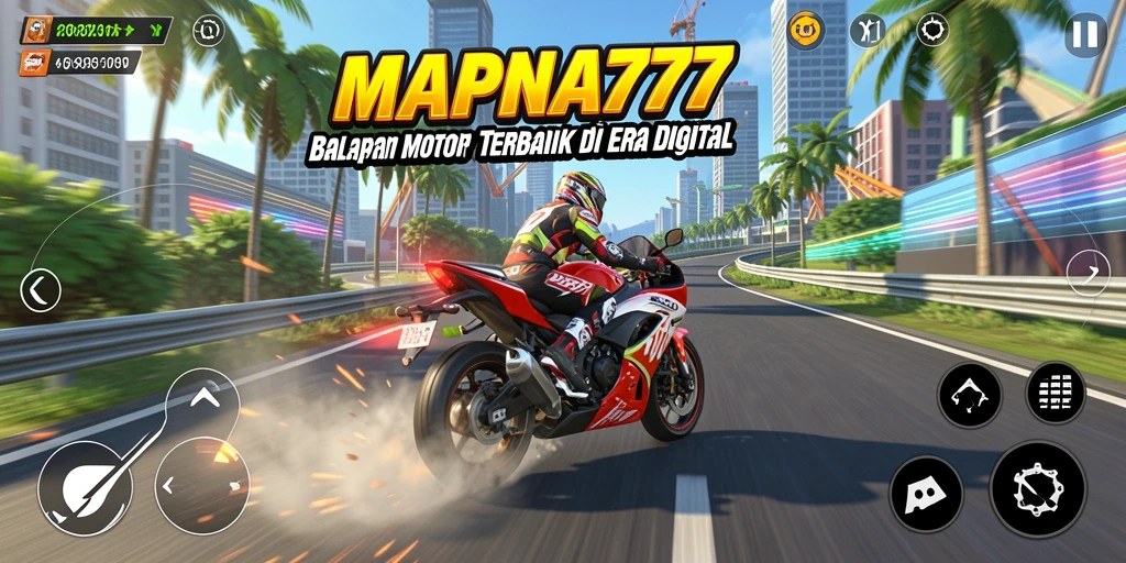 Tangkapan layar gameplay MAPNA777 dengan aksi balapan motor yang mendebarkan.