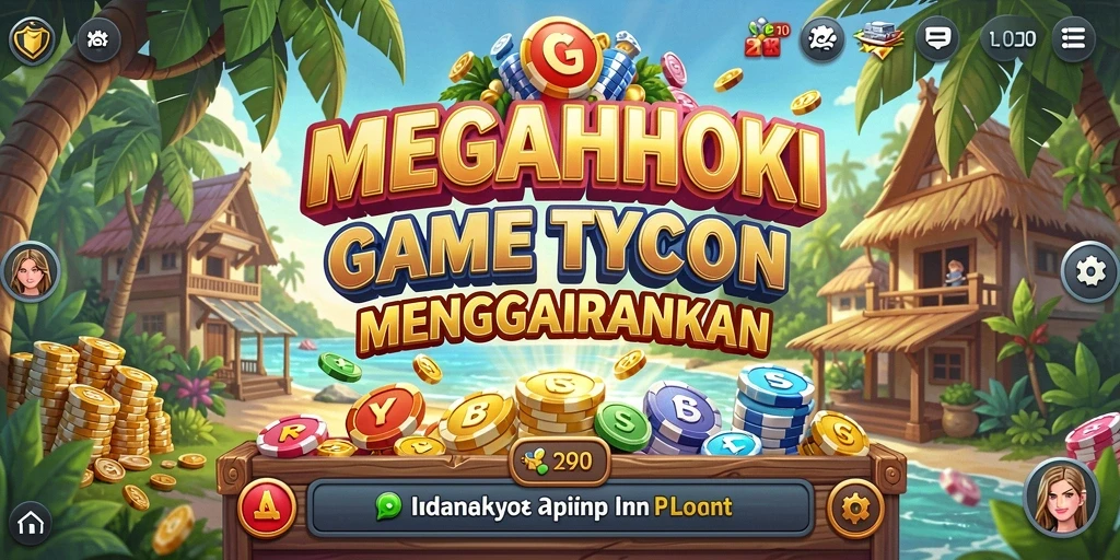 Tampilan gameplay seru dari MEGAHOKI yang menggambarkan manajemen bisnis.