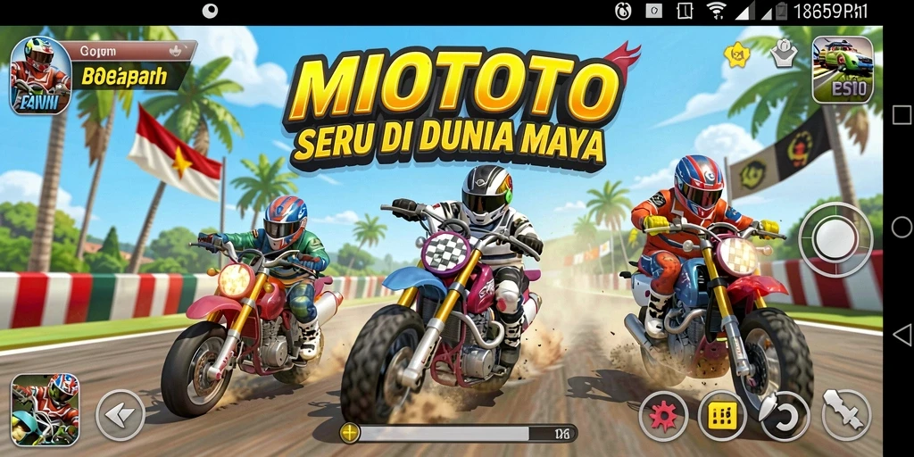 Screenshot gameplay MIOTOTO dengan balapan seru.