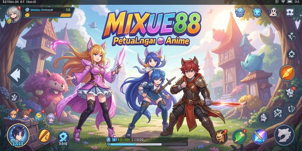 Screenshot utama MIXUE88 menampilkan aksi pertempuran seru dalam game Anime.