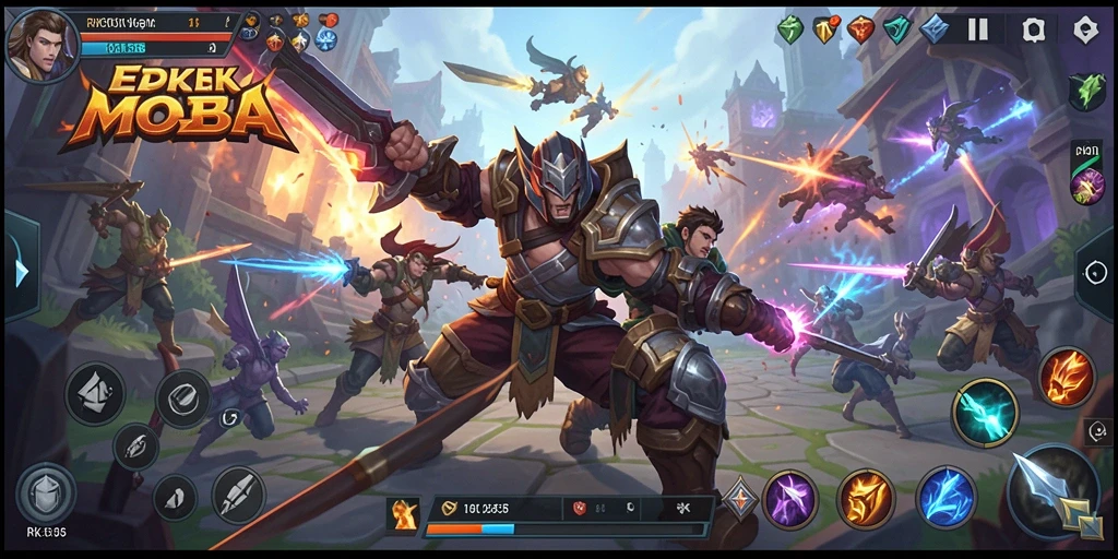 Screenshot menampilkan pertarungan seru dalam gameplay MOBA RK55.