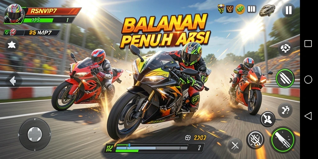 Gameplay seru dan menantang dari RSNVIP7 saat balapan motor.