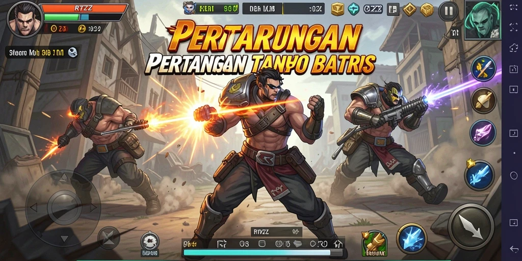 Tangkapan layar utama RTZZ menampilkan aksi pertarungan yang mendebarkan.