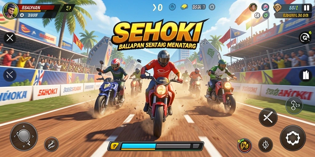Gameplay seru SEHOKI menampilkan balapan mendebarkan di lintasan yang penuh tantangan.